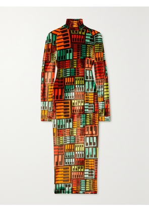 PUCCI - Printed Velour Turtleneck Midi Dress - Orange - x small,small,medium,large