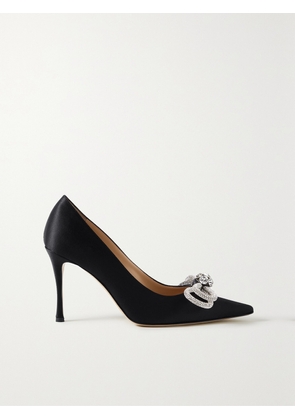 MACH & MACH - Double Bow Crystal-embellished Satin Point-toe Pumps - Black - IT35,IT35.5,IT36,IT36.5,IT37,IT37.5,IT38,IT38.5,IT39,IT39.5,IT40,IT40.5,IT41,IT41.5,IT42