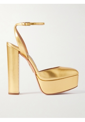 Aquazzura - So High Plateau 140 Metallic Faux Leather Platform Pumps - Gold - IT35,IT35.5,IT36,IT36.5,IT37,IT37.5,IT38,IT38.5,IT39,IT39.5,IT40,IT40.5,IT41,IT42