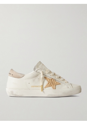 Golden Goose - Super-star Raffia-trimmed Distressed Leather Sneakers - Off-white - IT35,IT36,IT37,IT38,IT39,IT40,IT41,IT42