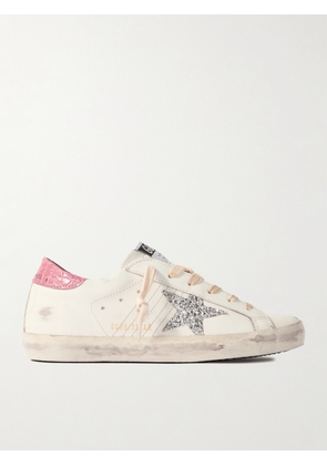 Golden Goose - Super-star Distressed Glittered Leather Sneakers - White - IT35,IT36,IT37,IT38,IT39,IT40,IT41,IT42
