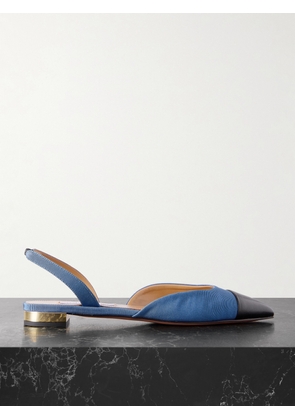 Aquazzura - Milanese Leather-trimmed Grosgrain Slingback Flats - Blue - IT36,IT36.5,IT37,IT37.5,IT38,IT38.5,IT39,IT39.5,IT40,IT40.5,IT41