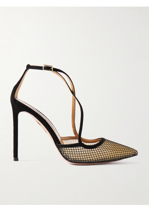 Aquazzura - Wicked 105 Grosgrain-trimmed Suede And Mesh Pumps - Black - IT35,IT36,IT36.5,IT37,IT37.5,IT38,IT38.5,IT39,IT39.5,IT40,IT40.5,IT41,IT42