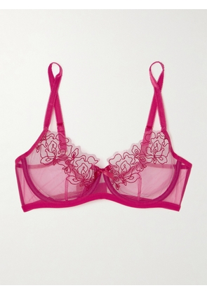 Agent Provocateur - Juni Embroidered Satin-trimmed Tulle Underwired Bra - 32B,34B,36B,32C,34C,36C,32D,34D,36D,32DD,34DD,36DD