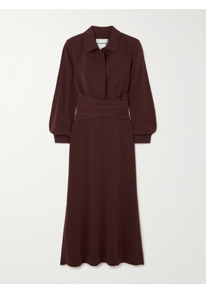 ROLAND MOURET - Draped Satin-crepe Midi Shirt Dress - Brown - UK 4,UK 6,UK 8,UK 10,UK 12,UK 14,UK 16