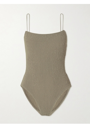 TOTEME - Shirred Printed Recycled Swimsuit - Gray - x small,xx small,small,medium,large,x large