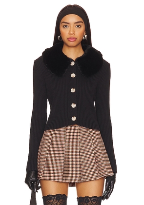 Central Park West Delilah Faux Fur Collar Cardigan in Black. Size L. Also in M, S, XL, XS.