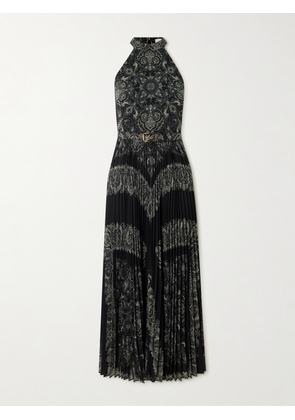 Zimmermann - Sunray Belted Pleated Paisley-print Recycled Georgette Midi Dress - Black - 00,1,2,3,4