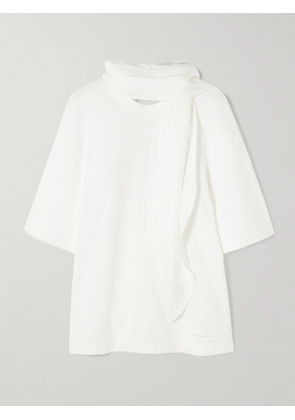CARVEN - Oversized Scarf-detailed Silk Twill-trimmed Cotton-jersey T-shirt - Off-white - x small,small,medium,large,x large