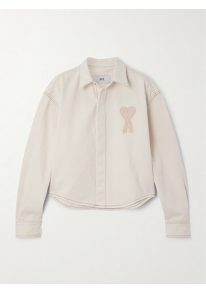 AMI PARIS - Adc Embroidered Cotton-twill Cropped Shirt - White - xx small,x small,small,medium,large,x large