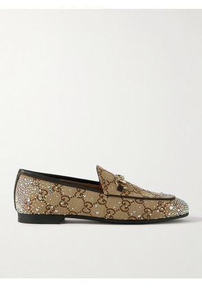 Gucci - Jordaan Horsebit-detailed Leather-trimmed Crystal-embellished Canvas-jacquard Loafers - Neutrals - IT36,IT36.5,IT37,IT37.5,IT38,IT38.5,IT39,IT39.5,IT40