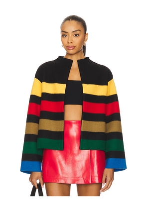 Alice + Olivia Pearson Collared Striped Sweater Jacket in Black. Size L. Also in M, S, XS.