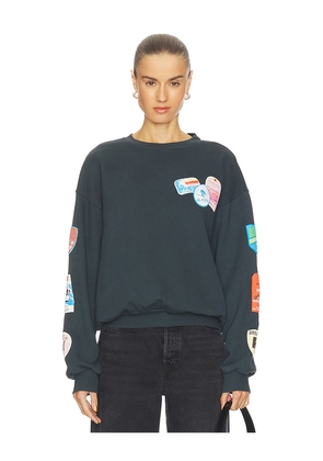 DAYDREAMER Ski Patch & Pass Collector Oversized Crew Sweatshirt in Charcoal. Size L/XL. Also in S/M.