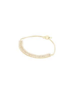 BaubleBar Layered Crystal Pull Tie Bracelet in Metallic Gold.