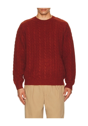 Beams Plus Crew Cable 5g Sweater in Red. Size L. Also in S, XL.