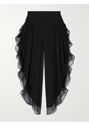 Valentino Garavani - Asymmetric Ruffled Silk-chiffon Wide-leg Pants - Black - IT38,IT40,IT42,IT44,IT46