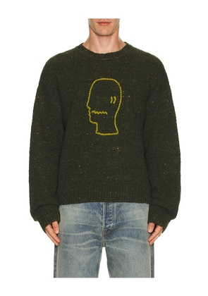 Brain Dead Logohead Alpaca Crewneck Sweater in Green. Size L. Also in M, S, XL/1X.