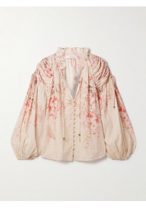Zimmermann - Illuminate Gathered Printed Ramie Blouse - Neutrals - 00,1,2,3,4