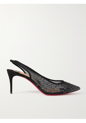 Christian Louboutin - Follies 70 Suede-trimmed Crystal-embellished Mesh Slingback Pumps - Black - IT35,IT35.5,IT36,IT36.5,IT37,IT37.5,IT38,IT38.5,IT39,IT39.5,IT40,IT40.5,IT41,IT41.5,IT42