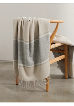 Brunello Cucinelli - Fringed Striped Cashmere Blanket - Neutrals - One size