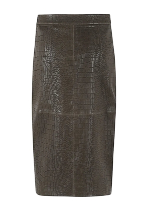 Enes crocodile-effect slit skirt - Brown