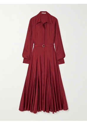 Emilia Wickstead - Belted Silk-twill Midi Shirt Dress - Burgundy - UK 8,UK 10,UK 12,UK 14,UK 16