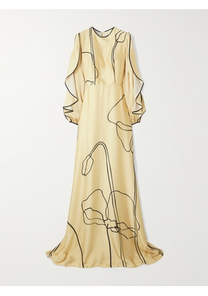 Costarellos - Priela Ruffled Cutout Floral-print Satin Gown - Gold - FR 34,FR 36,FR 38,FR 40,FR 42,FR 44,FR 46