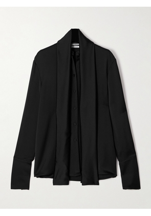 Another Tomorrow - Scarf-effect Satin Blouse - Black - IT36,IT38,IT40,IT44,IT48