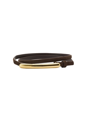 LELET NY Glossy Bar Skinny Suede Belt in Chocolate. Size L. Also in M, S.