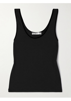 FRAME - Velvet-trimmed Ribbed Stretch-modal Tank - Black - x small,small,medium,large