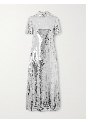 Self-Portrait - Fringed Sequined Tulle Midi Dress - Silver - UK 4,UK 6,UK 8,UK 10,UK 12,UK 14,UK 16