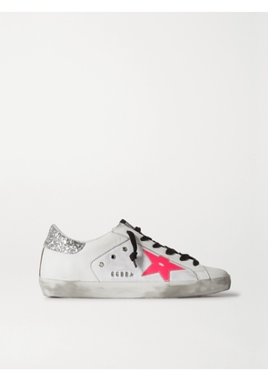 Golden Goose - Superstar Distressed Glittered Leather And Canvas Sneakers - White - IT35,IT36,IT37,IT38,IT40,IT41