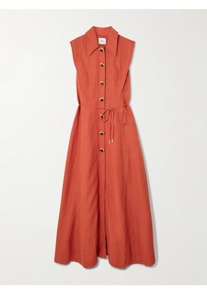 Aje - Belted Embellished Linen-blend Maxi Shirt Dress - Orange - UK 4,UK 6,UK 8,UK 10,UK 12,UK 14,UK 16