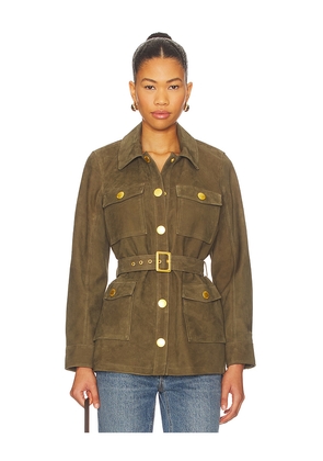 L'AGENCE Ishani Belted Jacket in Olive. Size 0. Also in 4, 6, 8.