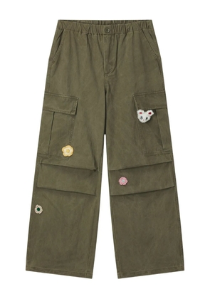 Mini Cream flower-appliqué cargo trousers - Green