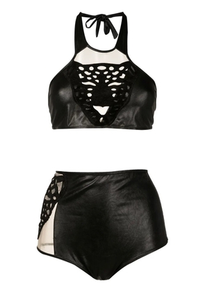 Brigitte leopard-appliqué bikini set - Black