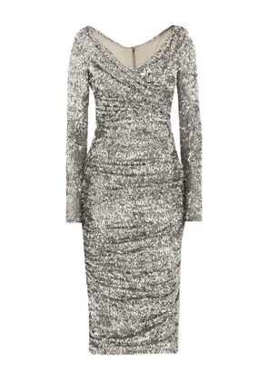 Dolce & Gabbana draped sequin midi dress - Silver
