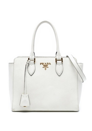 Prada Pre-Owned 2000-2025 Soft Calf Trimmed Saffiano Lux Open Convertible Tote satchel - White