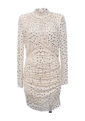 Self-Portrait embellished gathered turtleneck mini dress - White