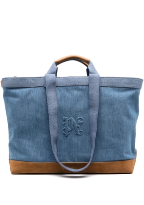 Palm Angels monogram-embossed denim tote bag - Blue