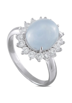 LB Exclusive Platinum diamond sapphire halo ring - Silver