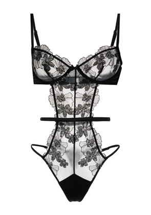 Fleur Du Mal Sequin Violet floral-lace bodysuit - Black