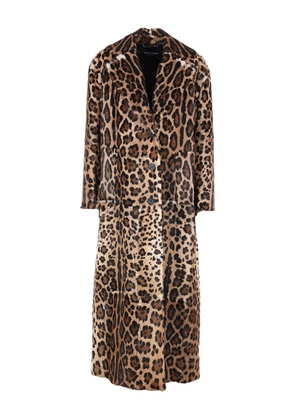 Dolce & Gabbana leopard-print buttoned-up coat - Brown