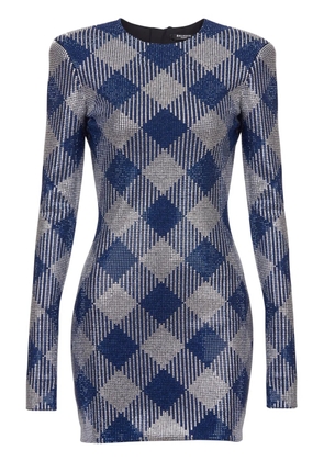 Balmain gingham rhinestone mini dress - Blue