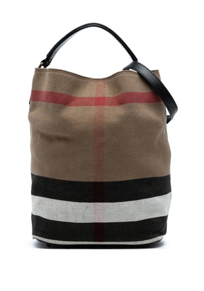 Burberry Pre-Owned 2000-2025 Medium Mega Check Canvas Ashby Bucket Bag satchel - Brown