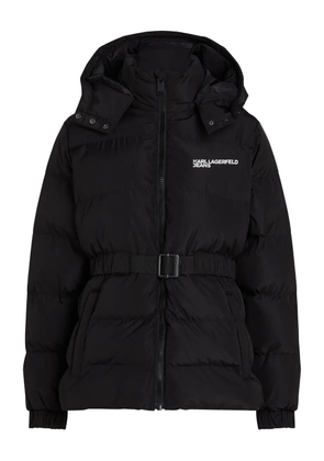 Karl Lagerfeld Jeans belted hooded puffer jacket - Black