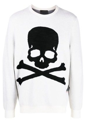 Philipp Plein embroidered-skull crew neck sweater - White