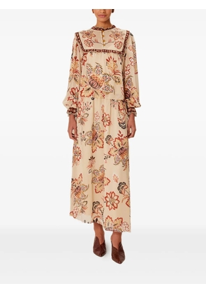 FARM Rio floral-print ruffled midi skirt - Neutrals