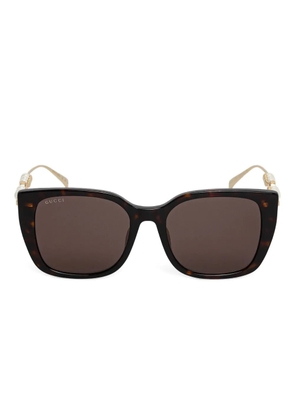 Gucci Eyewear pearl-detail square-frame sunglasses - Brown