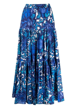 La DoubleJ graphic-print tiered cotton skirt - Blue